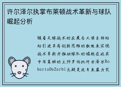 许尔泽尔执掌布莱顿战术革新与球队崛起分析